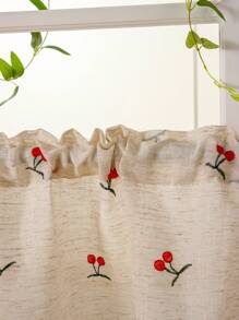 1 件复古樱桃刺绣流苏薄纱窗帘，轻质农舍风格咖啡厅窗帘，适用于厨房、客厅、办公室家居装饰 - 紅櫻桃 - 查看 10