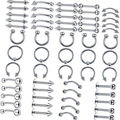 60 件男女通用不锈钢多用途鼻环、鼻环、耳环、身体穿孔首饰套装、礼物