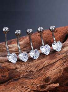 1pc 14G G23 Titanium Silver Heart CZ Belly Rings Curved Barbell Externally Threaded Belly Piercing Belly Jewelry Belly Button Ring Gift For Her 8mm 10mm 12mm 14mm 16mm
