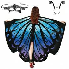 3 Pieces Per Set. Women's Butterfly Wing Shawl + Hair Hoop + Face Mask, A Halloween Costume Accessory Set. Festival Costume Accessories Including A Butterfly-Patterned Cape, An Antenna Headband, And A Lace Hollow-Out Mask. Suitable For Adult Butterfly Wing Costumes With Headpieces And Face Decorations For Christmas Parties. It Can Also Serve As A Birthday Gift, And Is Applicable For Parties, Cosplay, Stage Performances, Etc. - Purple - View 15