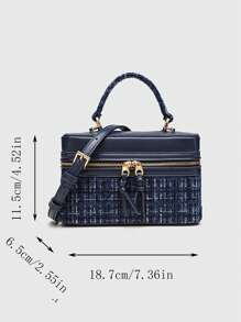 Bolsa de hombro / bandolera tipo tote de cáscara dura azul, 2025 Nuevo, bolsa de maquillaje casual con forma de caja, bolsa escolar de moda