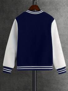 1 件男童和青少年休闲纯色套头连帽夹克，羊毛校队风格，适合春秋季节