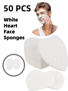 50 Pieces White Heart Face Sponges For Cleansing And Exfoliating Compressed Heart Facial Sponges For Estheticians Natural Reusable Facial Cleansing Sponge For Daily Deep Cleansing Makeup Removal