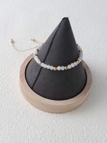 1pc Bohemian Crystal & Copper Beads Mixed Color Beaded Bracelet, Adjustable Fashion Woven Bracelet For Women