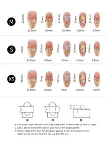 10pcs Handmade Nail Art Decor Set, Almond Shaped Nail Tips With Pink Bowknot Ribbon And 3D Crystal Rhinestones, Suitable For Manicure, Student, Pregnant Women, Daily Wear And Party, With Jelly Gel Press On Nails