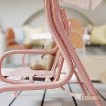 AIYAPLAY Columpio de Jardín Exterior para Niños de +3 Años Balancín de Jardín Exterior de 2 Plazas con Toldo Ajustable Arnés de Protección y Estampados Bonitos 112x75x120 cm - Rosa - Ver 10