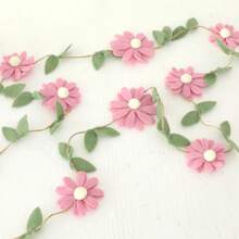 Handmade 1pc Floral Pennant Garland, Spring Flower Themed Birthday, Boho Style Pink, White, Orange, Purple Hanging Decoration, For Bedroom Decor And Photo Background