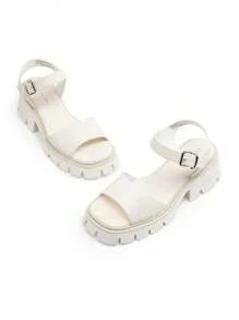 Women's Lug Sole Low Platform Summer Sandals, Stylish Open Toe Chunky Block Ankle Straps Heels Sandals For Summer/Spring - 白色 - 查看 7