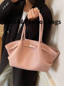 1 件女士大容量手提包，复古压花 PU 皮革，可拆卸肩带，勃艮第红色女士时尚手提包，适合购物、通勤、日常使用 - 粉色 - 查看 5