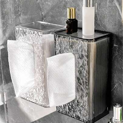 1 件壁挂式纸巾盒，桌面纸质抽屉收纳盒，透明纸巾架，防尘，PET 材质收纳架，浴室配件，客厅装饰纸盒，房间装饰，家居装饰，适用于房间、厨房、办公室和学校宿舍的多用途纸巾收纳配件家居浴室装饰浴室收纳秋季装饰返校