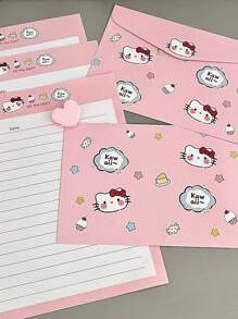 Sanrio Sanrio 4 sztuki/zestaw uroczych różowych kopert z kotem, prosty papier firmowy kreatywny kot z kreskówek, proste i szykowne artykuły piśmiennicze z kreskówek, romantyczne prezenty w postaci ręcznie pisanych listów dla kochanków, rodziny, przyjaciół