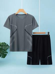 2 件套青少年男孩运动服短袖 T 恤和运动短裤套装