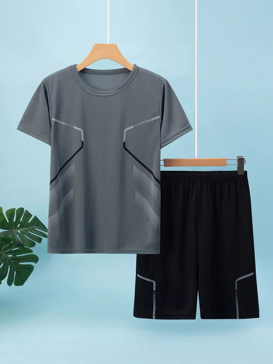 2 件套青少年男孩运动服短袖 T 恤和运动短裤套装