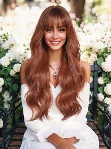 A Stylish 28-Inch Synthetic Heat-Resistant Fiber Wig With Long Orange Curls With Bangs For Women's Wigs Is The Perfect Daily Wear For Holiday Parties