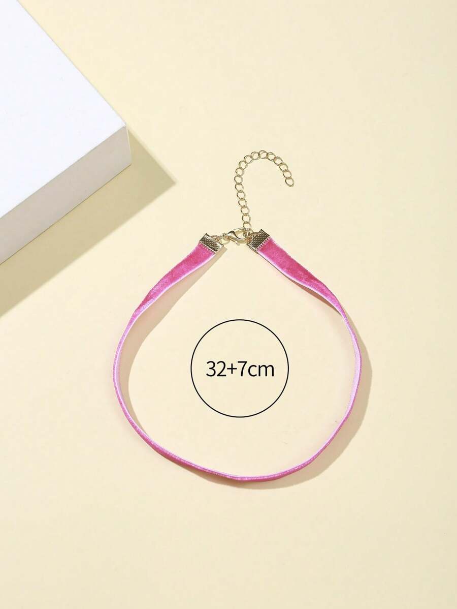 1pc Fashion Pink Velvet Choker Necklace - Hot Pink - View 1
