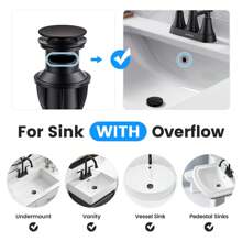 Bathroom Sink Drain, Pop Up Drain Stopper With Overflow, Lavatory Vanity Vessel Sink Drain Assembly, Matte Black