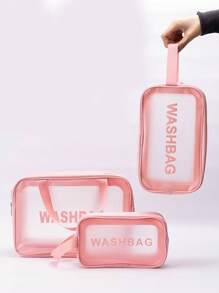 1 Pc Pvc Makeup Bag With A Small Body And Large Storage Capacity,Portable Women's Travel Transparent Waterproof Wash Bag, Storage Bag, Handbag Bag, Multi-Functional Travel Makeup Wash Bag,One Bag Is Versatile And Convenient For Daily Life, Cold Resistant, Waterproof Material, Semi Transparent Frosted Design, Beauty And Makeup Tools