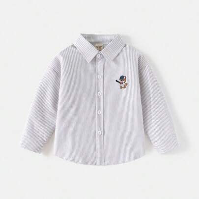 男童长袖刺绣休闲衬衫，春季