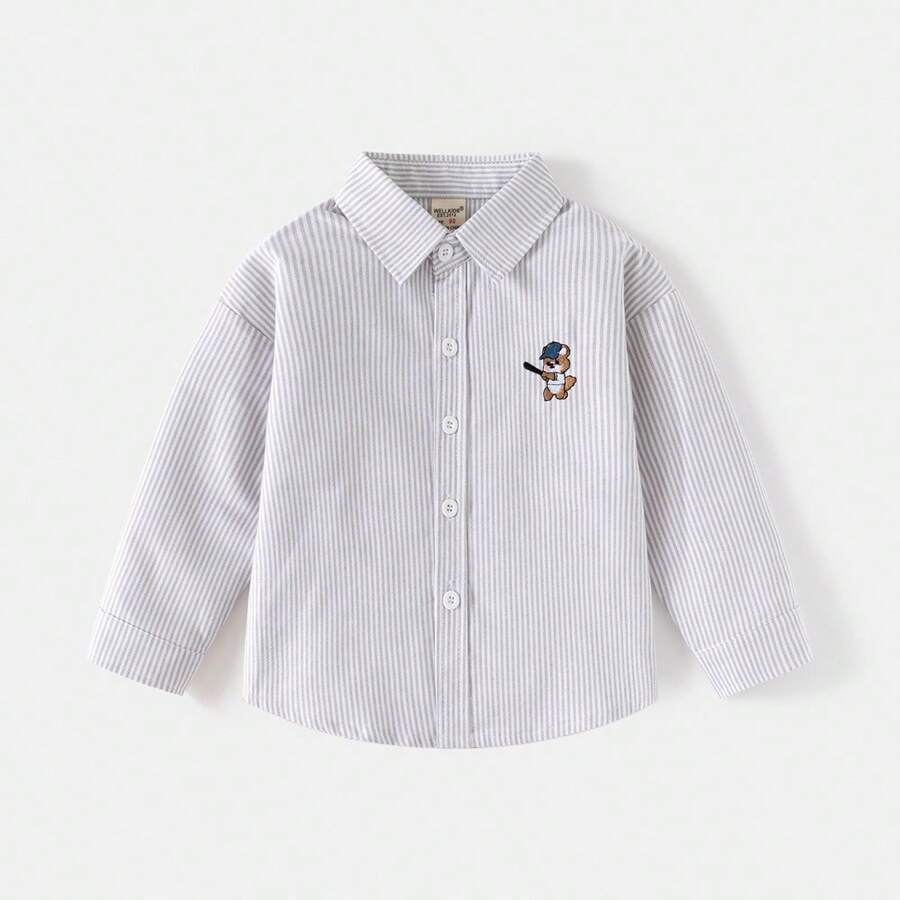 男童长袖刺绣休闲衬衫，春季