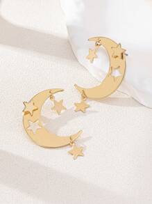 2件套镂空新月星合金吊坠耳环，女士款，适合作为节日礼物和日常佩戴