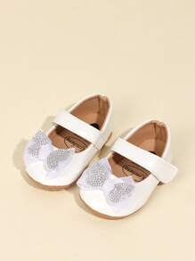 1 Pair Girls Bowknot Hook And Loop Design Flat Cute Princess Shoes,Suitable For 0-1 Year Old Toddler, Spring/Autumn - White - View 4