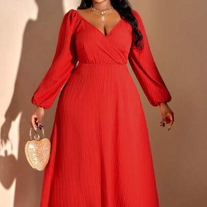 BIUBIU Women's Plus Size Lantern Sleeve Pleated Hem Dress, WearWomen's Plus Size Waist Cinched A-List Dress, Valentine Love/Lover Heart XOXO/Kisses Hugs And Kisses Be Mine Babe/Baby Kiss/Lip Heart Cupid/Angel