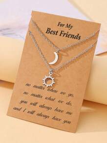 Goodwaro 2pcs Stainless Steel Sun & Moon Pendant Necklace Set, 18K Gold Plated, Minimalist Style, Love, Friendship Gift Suitable For Holidays, For Women - Gold 2-piece Set - View 12