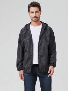 1 件男士轻质防水户外夹克，多口袋设计，防晒皮肤外套 - 黑色 - 查看 3