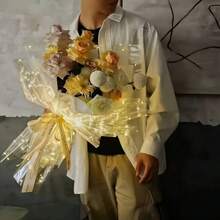 1set/3set LED Lights Flower Bouquet Wrapping Paper, Shiny Floral Bouquet Packing Film, DIY Flower Bouquet Craft Supplies, Wedding & Birthday Gift, 23.6X23.6 Inch (1pc ) - Multicolor - View 3