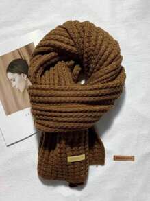 1pc Knitted Scarf, Unisex Thick Warm Casual Shawl, Fashionable High-End Feel For Autumn/Winter, Random Logo
