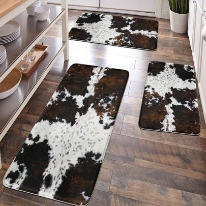 1pc Soft Plush Surface Doormat, Cow Print Pattern, Room/Bathroom/Kitchen Decor, Anti-Fatigue Floor Mat, Comfortable For Relaxing Feet, Suitable For Home, Farmhouse Style Bathroom Kitchen Decor
