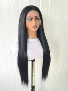 13x4蕾丝前置合成假发，预先拔毛，长直发，无需胶水，1B黑色，女士假发，26英寸，即插即用，适合初学者