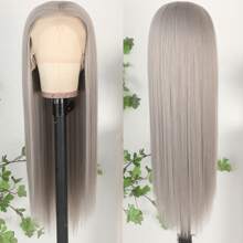 13X6 Platinum White Synthetic Lace Front Wigs 28 Inch Pre Plucked Long Straight Hair Wigs Glueless White Wigs Heat Resistant Fiber Hair Natural Halloween Wigs Platinum Blonde Lace Front Wigs For Women For Daily Christmas Party Cosplay Use - 灰色 - 查看 7