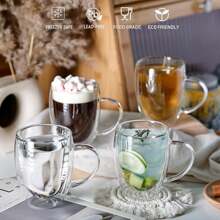 2-4-6pcs Double Walled Glass Coffee Cups With Handles, Espresso Cups, Tea Cups, Thermal Insulation. Suitable For Espresso, Matcha, Cappuccino, Tea Bags. Kitchenware Holiday Gifts Back To School