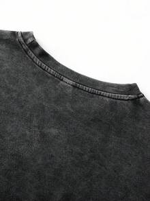 Men's Street Style T-Shirt And Shorts Set, Slightly Stretchy Washed Black Casual Daily 2-Piece Outfit, Summer