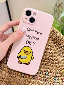 1 件简约可爱卡通黄鸭图案柔软穿孔粉色防滑手机壳适用于 11/12/13/14/15/16 Pro Max 防水防震防摔防刮 - 彩色 - 查看 3