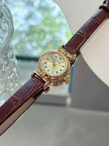 [Presente de Feriado] Relógio de Luxo Francês Estilo Britânico para Senhoras, Design Vintage Elegante e Compacto, Movimento de Quartzo para Estudantes do Ensino Médio e Universitários