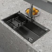 28 英寸 /30 英寸 /32 英寸现代黑色单槽台下式水槽易于清洁不锈钢厨房必需品多种配件 - 黑色 - 查看 2