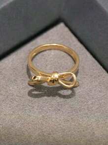 优雅的金色蝴蝶结爱心戒指，可爱精致的蝴蝶结承诺可堆叠戒指，适合女士，适合婚礼订婚派对日常佩戴，生日周年纪念日情人节珠宝礼物，适合送给她、妈妈、母亲、母亲节、礼物