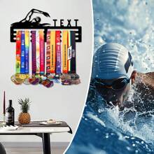 1PC Custom Swimming Athlete Medal Storage Rack; Personalized Name And Text Medal Display Rack; Wrought Iron Home Wall Decoration Rack; Suitable For Bedrooms, Living Rooms, Entryways, Etc. - Black - View 6