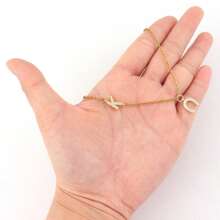 1pc New Minimalist Letter & Horseshoe Pendant Necklace, Stainless Steel Chain, Women - Yellow Gold - View 3