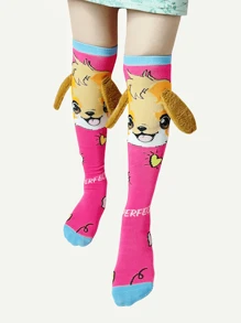1 Pair Of Cute Socks For Girls, Cute Dog Ears Decor Kid's Knee High Socks,Cartoon Ear Handmade Socks,Family Or Friend For Gift,Suitable For All Season Outfit Socks - Multicolor - View 2