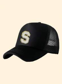 1pc Kids Letter A-Z Print Adjustable Baseball Cap, Sports Hat, Sun Hat, Suitable For Spring, Summer, Autumn - Black - View 56