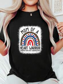 Mom Of A Warrior CHD Congenital Heart Defect Awareness Month T-Shirt 100% Cotton, Breathable & Comfort Fit, Short Sleeve Crew Neck Top For All Seasons - Black - View 1