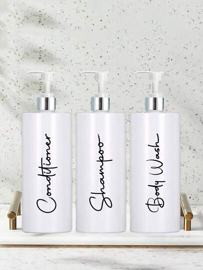 3 件 500 毫升便捷可补充洗发水和护发素分配器套装，带泵和 3 个防水标签，家居浴室装饰秋季装饰返校