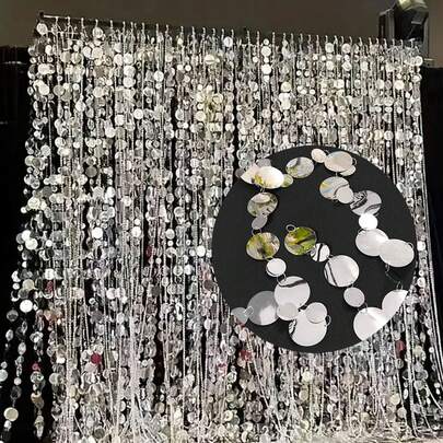 Rèm trang trí đính kim sa tráng gương bạc 20/10/5/1 cái - Vòng hoa kim sa treo, Thích hợp cho đám cưới, lễ đính hôn, tiệc sinh nhật, ngày lễ tình nhân, lễ tốt nghiệp - Trang trí không cần nguồn điện