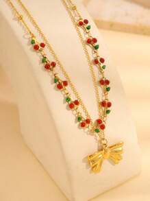 1 件彩色时尚不锈钢多配件樱桃项链，颜色搭配，个性化展示，适合日常佩戴/节日礼物