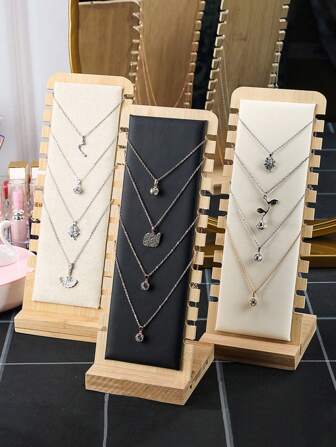 创意竹木珠宝项链展示架，用于配件存储，木质法兰绒珠宝托盘，珠宝展示收纳架，桌面珠宝存储展示架，适合男女的绝佳礼物