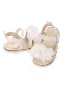 可爱女孩花卉 PU 鞋，带柔软橡胶外底，时尚婴儿夏季凉鞋 - 白色 - 查看 5