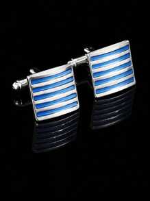 1 Pair Fashionable Blue And Red Striped Cufflinks, European And American Style Business Casual Cuff Links Accessory For Men And Women's Suit Shirts